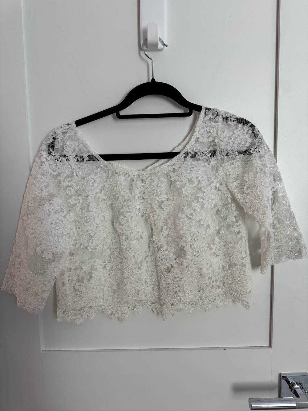 White Lace Wedding Overlay Top - Bridal Cropped Cover-Up- bolero